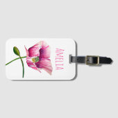 Waterverf roze papaver  bloem bagagelabel (Voorkant (horizontaal))