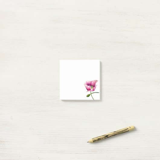 Waterverf roze papaver bloem post-it® notes (Op bureau)
