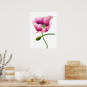 Waterverf roze papaver  bloem poster (Keuken)