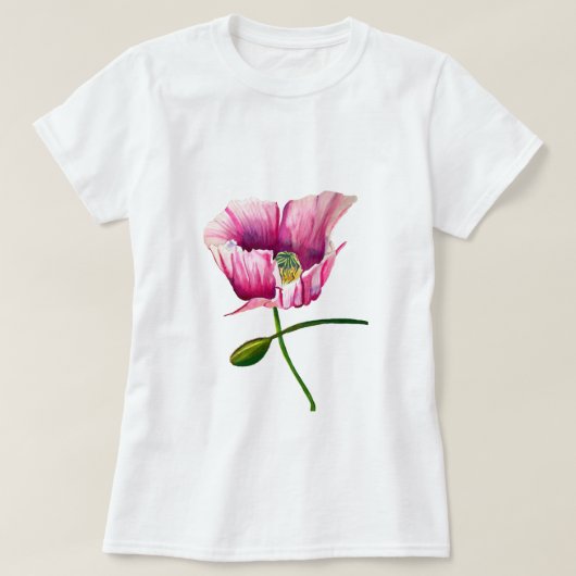Waterverf roze papaver  bloem t-shirt (Design voorkant)
