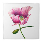 Waterverf roze papaver  bloem tegeltje (Voorkant)