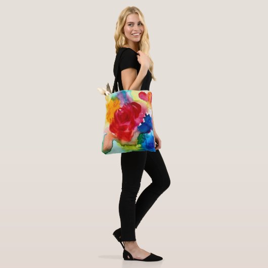 Waterverf roze papaver canvas tas (Op model)