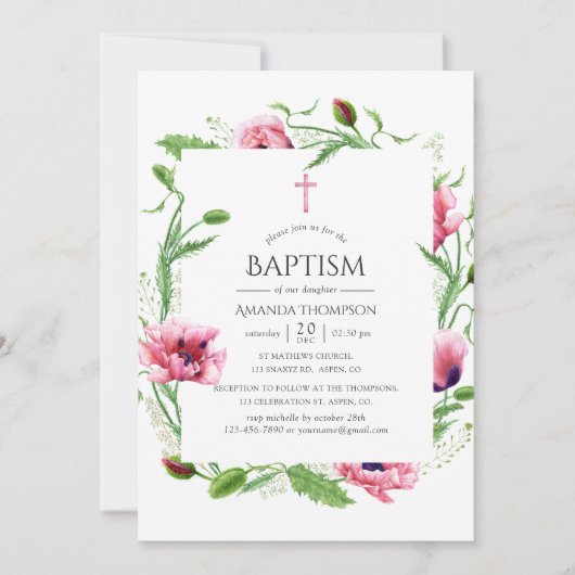 Waterverf Roze papaver Kaart (Voorkant)