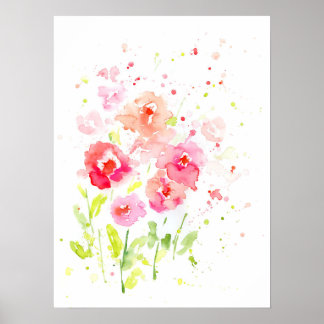 Waterverf Roze papaver Poster
