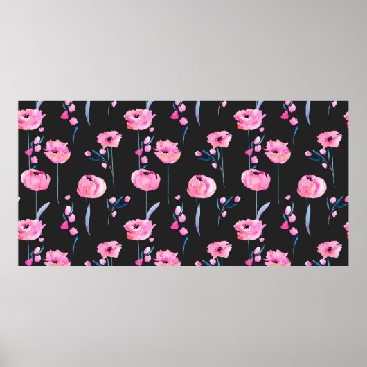 Waterverf roze papavers en bloemtakken naadloos poster (Voorkant)