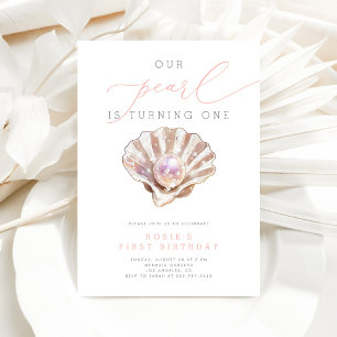 Waterverf Roze Parel Meisje 1e Verjaardag Kaart