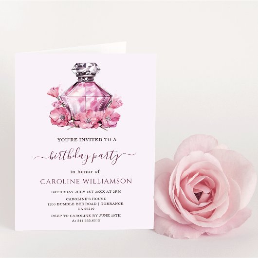 Waterverf Roze Parfumbloemen Verjaardag Kaart