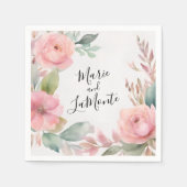Waterverf Roze Pastel Bloemen Bruiloft Servetten (Voorkant)