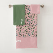 Waterverf roze patroongroen bladnaam bad handdoek (Insitu)