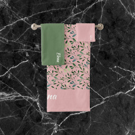 Waterverf roze patroongroen bladnaam bad handdoek