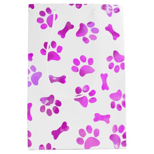 Waterverf roze paw afdrukken medium cadeauzakje (Voorkant)