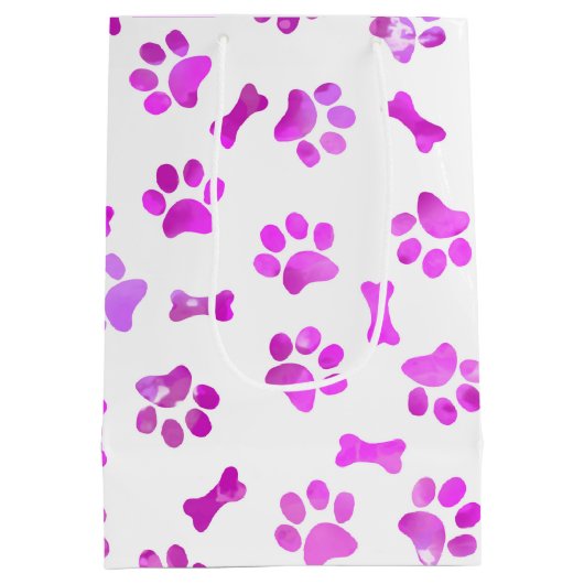 Waterverf roze paw afdrukken medium cadeauzakje (Achterkant)