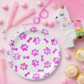 Waterverf roze paw afdrukken papieren bordje (Feest)