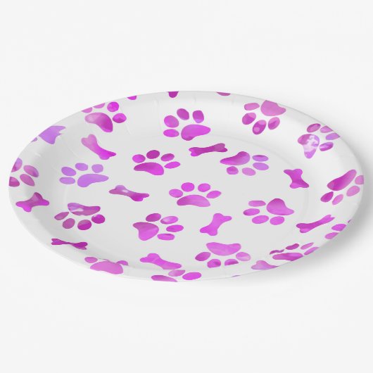 Waterverf roze paw afdrukken papieren bordje (Gekanteld)