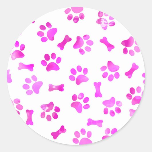 Waterverf roze paw afdrukken ronde sticker (Voorkant)