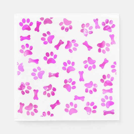 Waterverf Roze Paw Prints Verjaardag Servet (Voorkant)