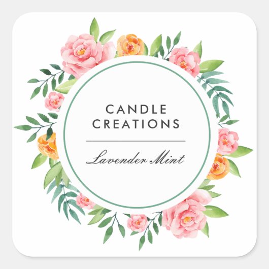 Waterverf Roze Peach Bloemen Product Business Vierkante Sticker (Voorkant)