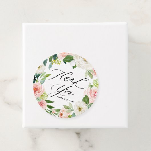 Waterverf Roze Peach Floral Hartelijk dank Bedankjes Labels (In situ)