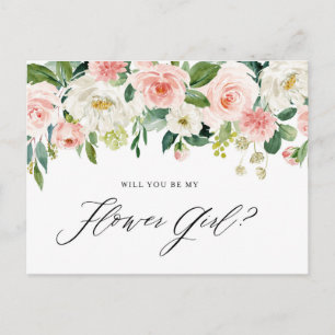 Waterverf roze peach Florals mijn Bloemenmeisje Uitnodiging Briefkaart