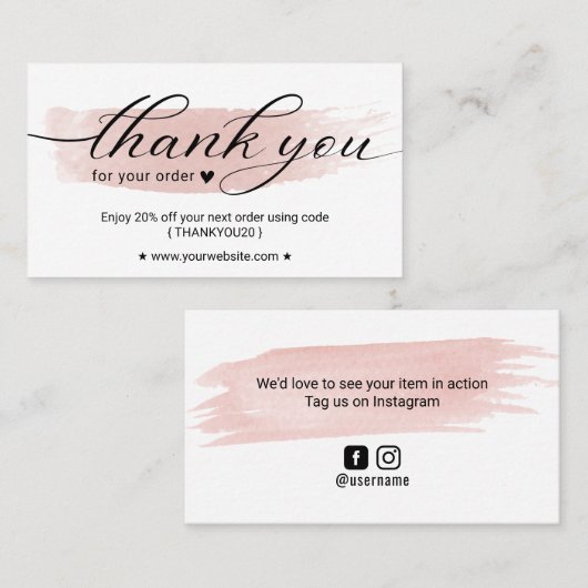 Waterverf Roze penseelvolgorde Dank u Coupon Visitekaartje