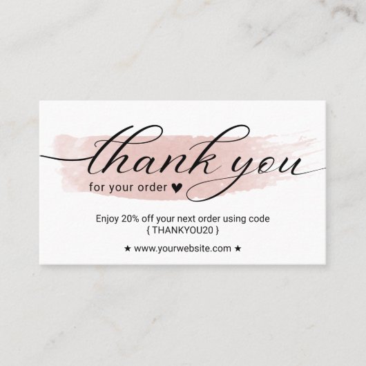 Waterverf Roze penseelvolgorde Dank u Coupon Visitekaartje (Voorkant)