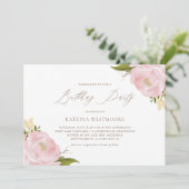 Waterverf Roze Peonies Birthday Party Invitation Kaart (Staand voorkant)