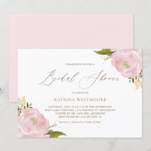 Waterverf Roze Peonies Bridal Shower Kaart