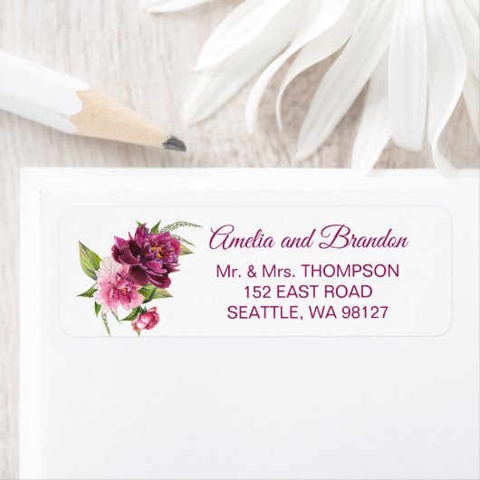 Waterverf Roze Peonies Rustic Weddenschap Etiket (Insitu)