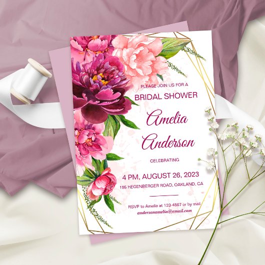 Waterverf Roze Peonies Rustisch Vrijgezellenfeest Kaart