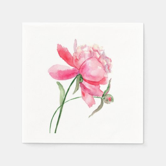 WATERVERF Roze PEONY Napkins Servet (Voorkant)