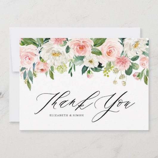Waterverf Roze Peru Floral Garland Hartelijk dank Bedankkaart (Voorkant)