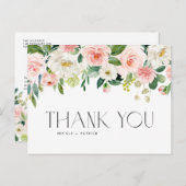 Waterverf Roze Peru Floral Garland Hartelijk dank Briefkaart (Voorkant / Achterkant)