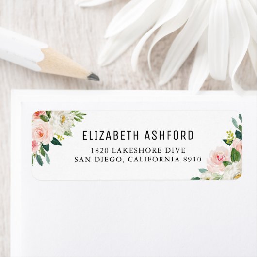 Waterverf Roze Perzale Bouquets Adres Etiket (Insitu)