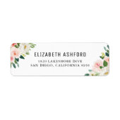 Waterverf Roze Perzale Bouquets Adres Etiket (Voorkant)