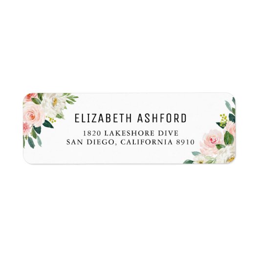 Waterverf Roze Perzale Bouquets Adres Etiket (Voorkant)