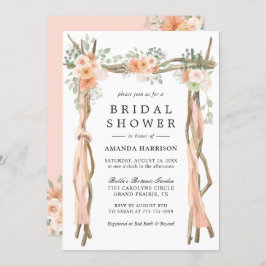 Waterverf Roze Perzik Bloemboog Bruidsfeest Kaart