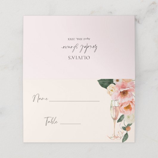 Waterverf Roze perzik Floral Champagne Plaatskaartje (Buitenkant ongevouwen)