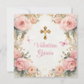 Waterverf Roze Perzik Meisje Doop Kruis Bloemen Kaart (Achterkant)