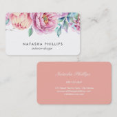 Waterverf Roze Perzik Pioenrozen Bloemen Visitekaartje (Voorkant / Achterkant)