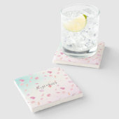 Waterverf roze perzik Roos bloemblaadjes Mint Ombr Stenen Onderzetter (Zijkant)