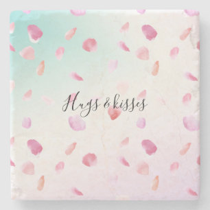 Waterverf roze perzik Roos bloemblaadjes Mint Ombr Stenen Onderzetter