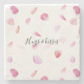 Waterverf roze perzik Roos bloemblaadjes Stenen Onderzetter (Voorkant)