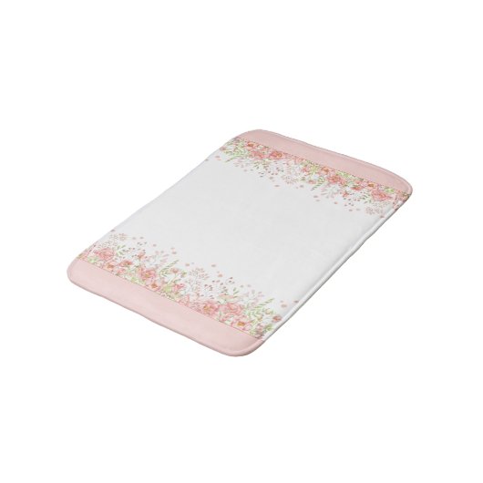 Waterverf roze perzik witte bloemrand badmat (Gekanteld)