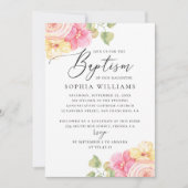 Waterverf roze perzikelegant florale baptisme kaart (Voorkant)