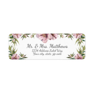 Waterverf roze pinda's & greenery return address etiket