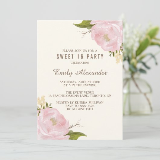  Waterverf Roze pinda's Sweet Sixteen Kaart (Staand voorkant)