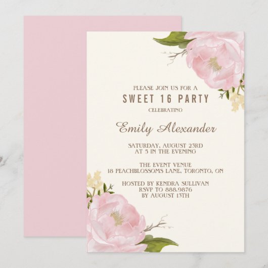  Waterverf Roze pinda's Sweet Sixteen Kaart (Voorkant / Achterkant)