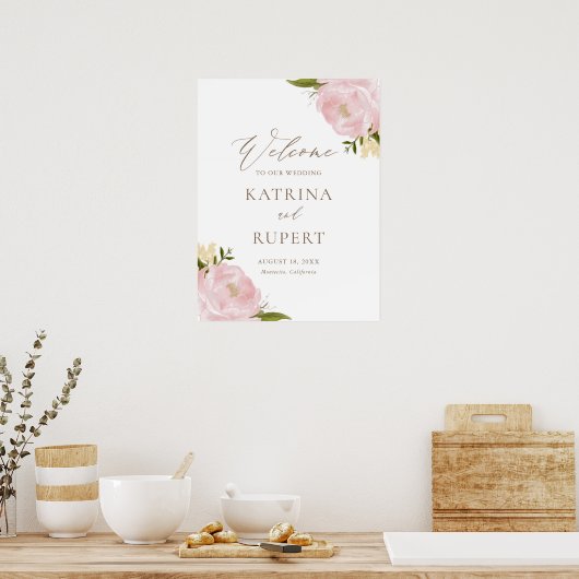 Waterverf Roze pinda's Weddenschap Welkomstteken Poster (Keuken)