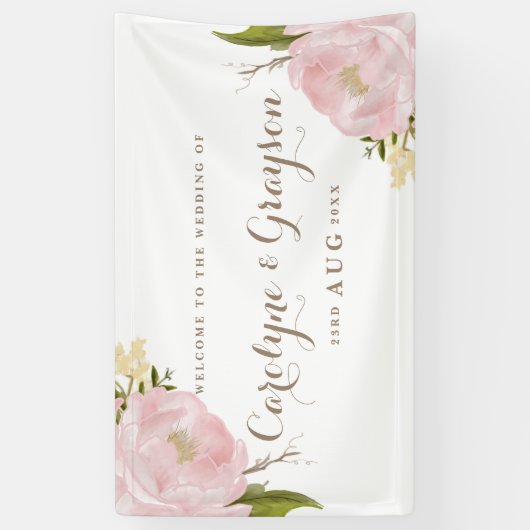 Waterverf Roze pinda's Wedding Banner (Verticaal)