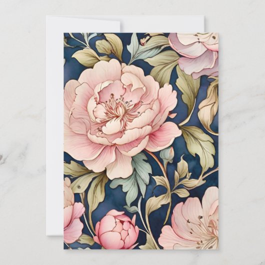 Waterverf roze pioen art nouveau bruiloft save the date (Achterkant)